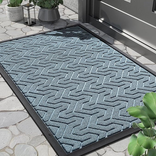 Yimobra Front Door Mat Outside Entrance 29.5x17, Waterproof Heavy Duty Outdoor Mats for Front Door, Non Slip Rubber Entry Mat for Garage Patio Indoor, Mix Blue