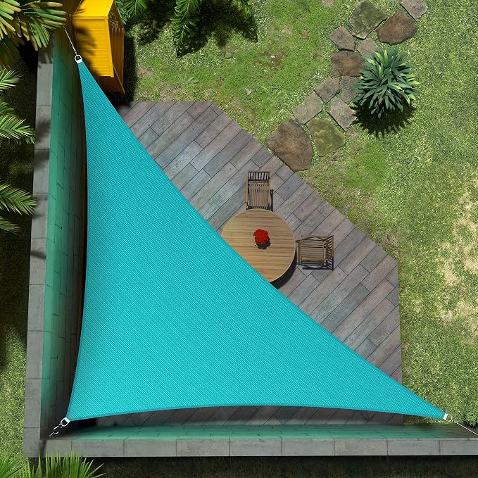 Amgo Custom Size 13' x 16' x 20.6' Turquoise Triangle Sun Shade Sail UPF50+ by Amgo