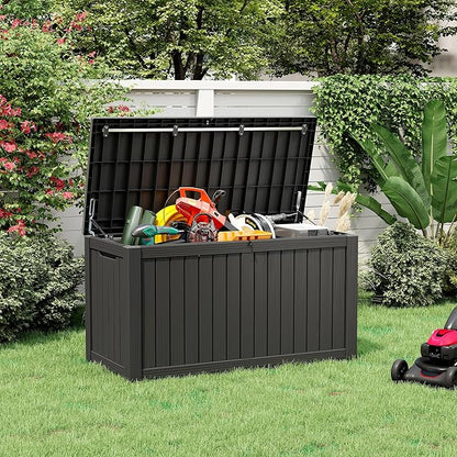NUNU LAB 180 Gallon Outdoor Storage Box Waterproof, Outside Package Delivery Deck Boxes with Lockable Lid, Backyard Storage Bin For Garden Tools, Patio Cushions, Black