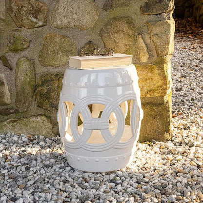 JONATHAN Y Lucky Coins 16" Ceramic Garden Stool Side Table, Drum Shape - Image 5