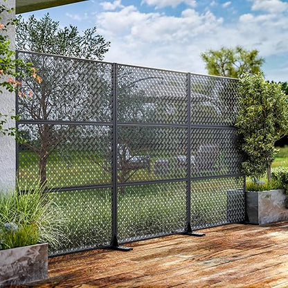 Casaphoria Metal Privacy Screen Outdoor, 72" H x 47" W Freestanding Decorative Privacy Screen for Patio Deck Balcony Garden with Stable Base, Black-Jason