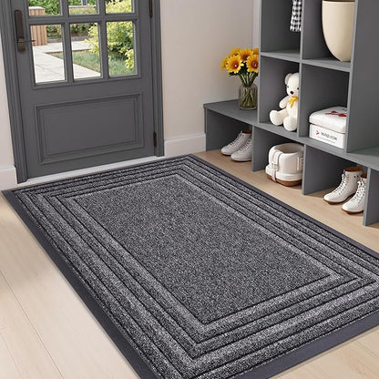 Buganda Front Door Mat Indoor Outdoor Entrance, Non-Slip Natural Rubber Doormats, Easy Clean, Low Profile, Dirt Trapper Entryway Floor Mats for Outside, Garages and Patios, 47x32, Silver Grey