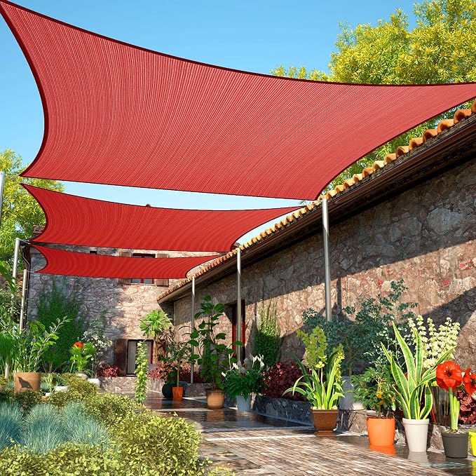 6' x 14' Red Sun Shade Sail UPF50 Rectangle smTAPR0816 Canopy Fabric Cloth by ShadeMart