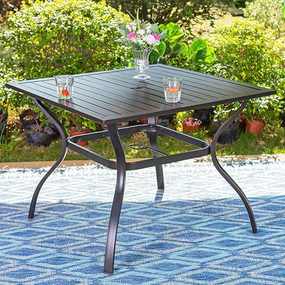 Sophia & William Outdoor 6 Pieces Dining Set with 4 Rattan Chairs, 1 Metal Table and 1 10ft 3 Tier Auto-tilt Umbrella(No Base) Orange Red, Modern Patio Furniture for Poolside, Porch, Patio, Balcony