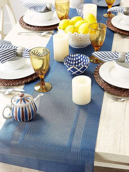 DII PVC Tabletop Collection Woven Indoor/Outdoor, Table Runner, 14x72, Nautical Blue