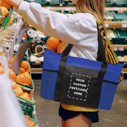 DISCOUNT PROMOS 10 Zippered Non-Woven Tote Bags Set - Customizable Text, Logo - Mesh Pocket, Zippered, Recyclable, Reusable - Blue - 19"X14"X3", with Zipper