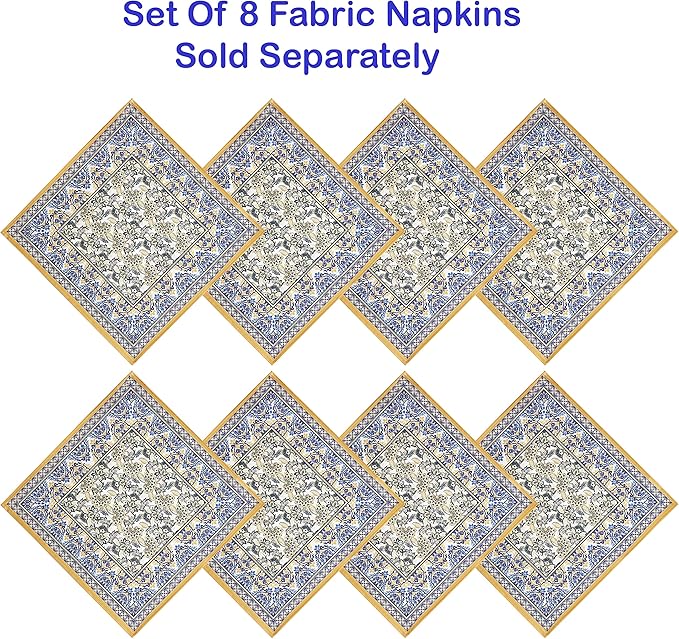 Home Bargains Plus Oval Fabric Tablecloth, 60 x 102 Inch, Allure Yellow and Blue Floral Bordered Print, Indoor Outdoor Stain and Water Resistant Table Cloth, Provence French Country