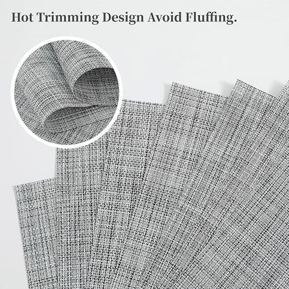 Leetaltree Linen Grey Placemats Set of 12 - Heat Resistant Non-Slip Place mats for Dining Table, Washable Durable PVC Vinyl Woven Table Mats（Linen Grey, 12）