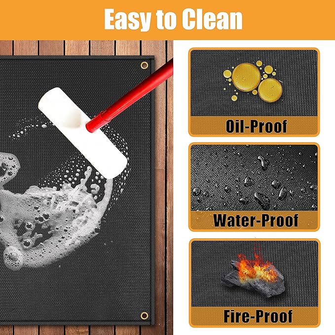 Grill Mats for Outdoor Grill - Fireproof BBQ Matt for Under grill, Gas Grills to Protect Patio and Deck, Oil-proof Griddle Accessories Compatible with Blackstone, Weber, Royal Gourmet, 65 x 48 in