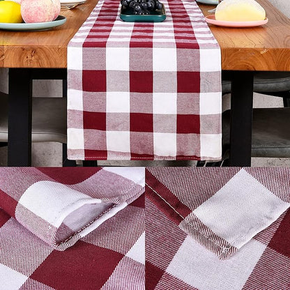 Tosewever Buffalo Check Plaid Farmhouse Table Runner, Cotton Polyester Blend Classic Family Dinner Table Runners for Indoor Outdoor Parties Events Home Decoration (Red and White, 14 x 72 Inch)