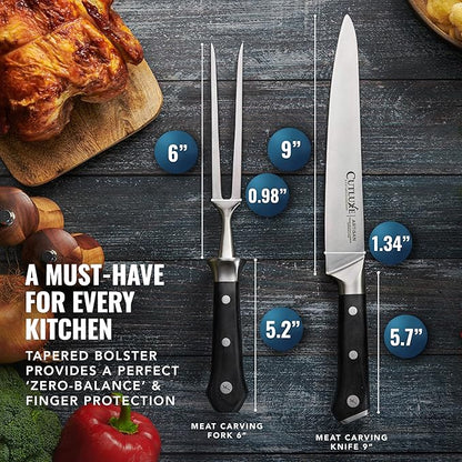 Cutluxe Turkey Carving Knife Set – Carving Fork & Knife for Meat, BBQ, Brisket – Razor Sharp Premium German Steel Full Tang, Ergonomic Handle, Grilling Gifts for Men – Artisan Series