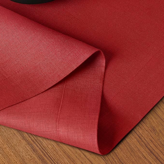 D'Moksha Homes Linen Bright Red Table Runner 90 Inches Long - 100% Pure Linen 14 x 90 Inch Table Runner for Dining, Valentines, Holiday - Machine Washable