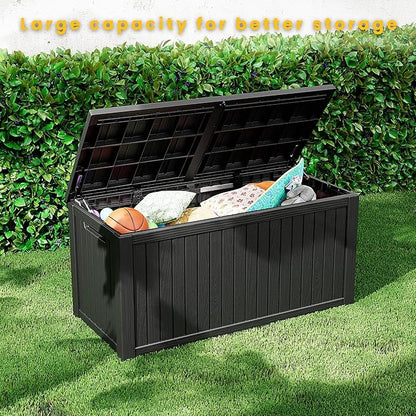 Outdoor Storage Box Waterproof, 200 Gallon Lockable Resin Large Deck Box, Patio Storage Bin for Pool Accessories Cushion Furniture, Garden Tools, UV-Resistant Outside Delivery, Black