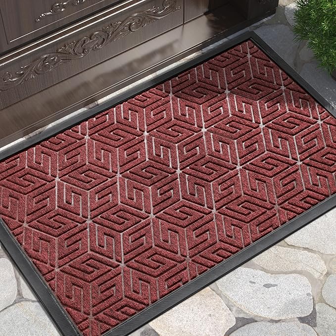 Yimobra Large Door Mat 36x24, All-Weather Waterproof Outdoor Mats for Front Door, Non Slip Rubber Doormat for Patio Proch Outside Entryway Indoor, Red