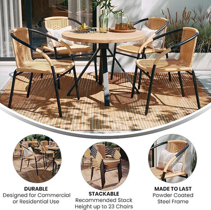 Flash Furniture Lila 4 Pack Beige Rattan Indoor-Outdoor Restaurant Stack Chair - Image 4