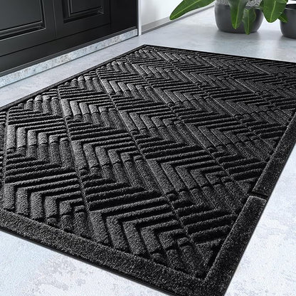 Yimobra Door Mats Outdoor 29.5x17, All-Season Waterproof Outdoor Mats for Front Door Entrance with Drainage Holes, Heavy Duty Non-Slip Doormat for Garage Patio Entryway Indoor, Black Square