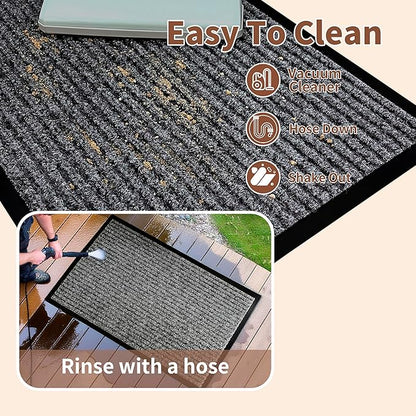Front Door Mat Outdoor, Non-Slip and Heavy Duty Welcome Mat, Low Profile Easy Clean Indoor Outdoor Doormat for Patio Entryway with Durable PVC Backing. (Dark Grey 29.5"x17")