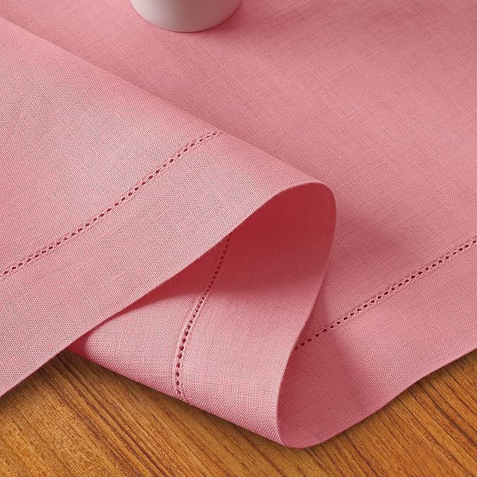D'Moksha Homes Linen Dusty Pink Table Runner 108 Inches Long - 100% Pure Linen 14 x 108 Inch Table Runner for Valentines, Spring, Easter - Classic Hemstitch
