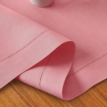 D'Moksha Homes Linen Dusty Pink Table Runner 108 Inches Long - 100% Pure Linen 14 x 108 Inch Table Runner for Valentines, Spring, Easter - Classic Hemstitch