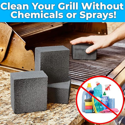 Heavy Duty, Non-Toxic Black Grill Brick Cleaner 8 Pack Reusable Chemical Free BBQ Pumice Cleaning Block for Flattops, Grills and Griddles. Non Scratch Grillstone is the Perfect Barbecue Scouring Tool