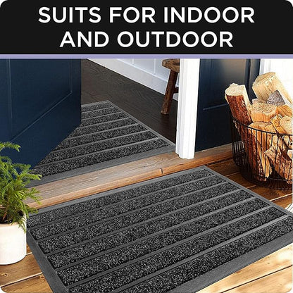 ubdyo Extra Durable Door Mat - Dirt Trapping Outdoor Welcome Mats - Non-Slip Outdoor Indoor Entrance - Low Profile Front Doormat (30" x 17", Bright Black)